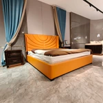 Orange King Size Bed Set Luxury Bedroom Furniture Modern Room with Mattress Frame Double Queen Beds Upholstered King Size Bed